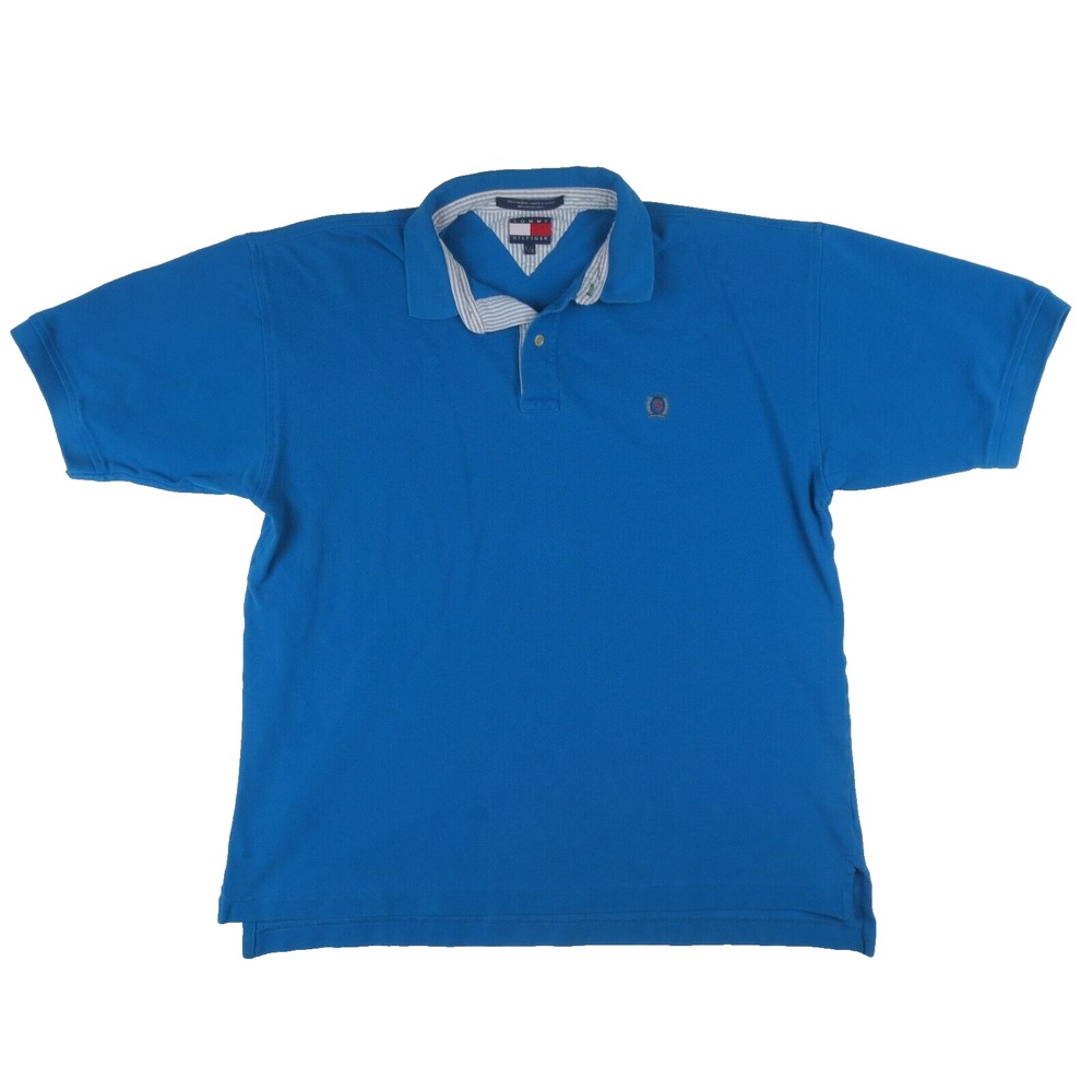 Tommy Hilfiger Polo Shirt Mens Large Blue Short Sleeve Preppy School 90s Golf